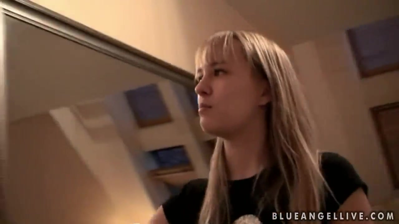 Blonde amateur girl Blue Angel relaxes at home
