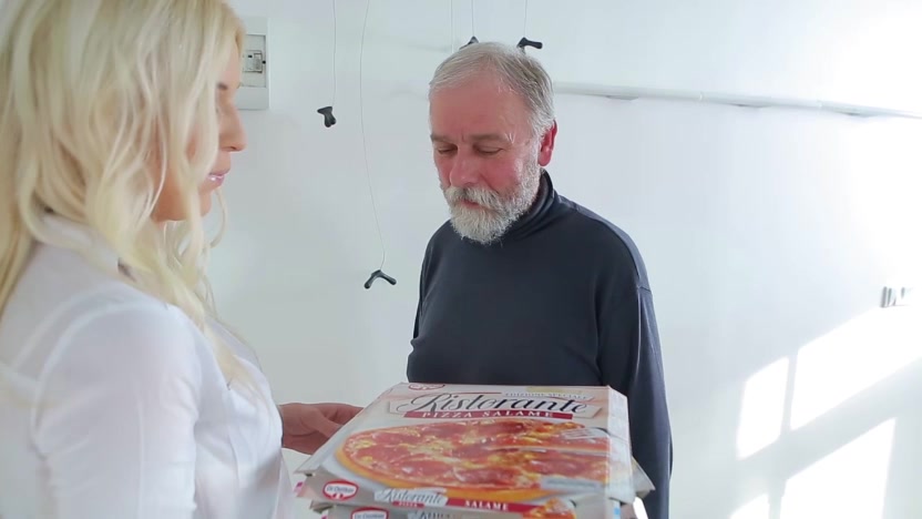 Hard-working old man satisfies a blondie.