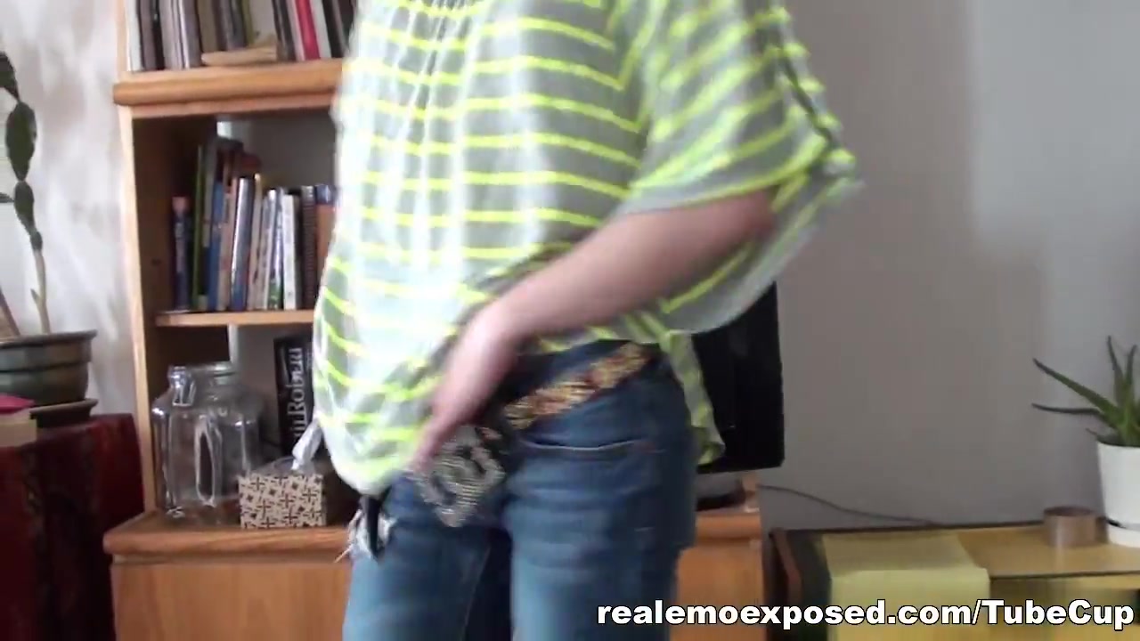 Blonde emo slut with pigtails strips in living room