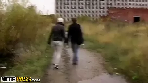 Eva Cats is giving nice fellatio to dude outside