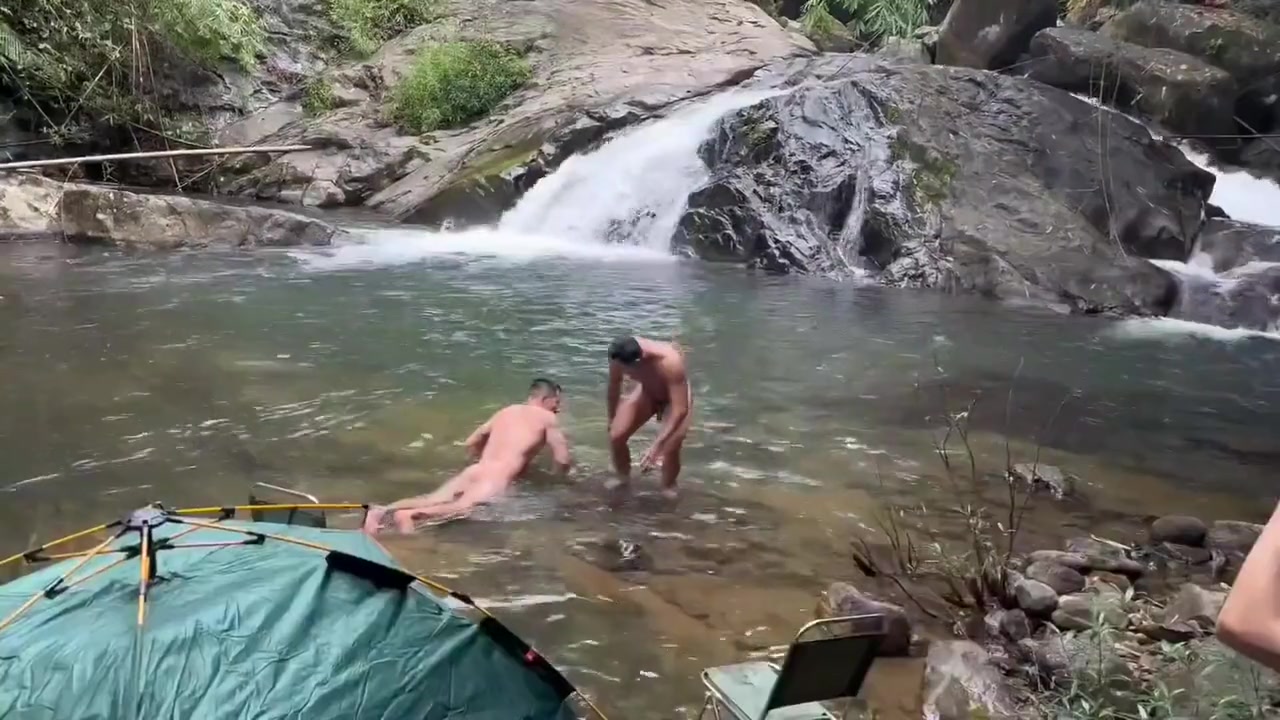 Asian Duo Hunks River Play