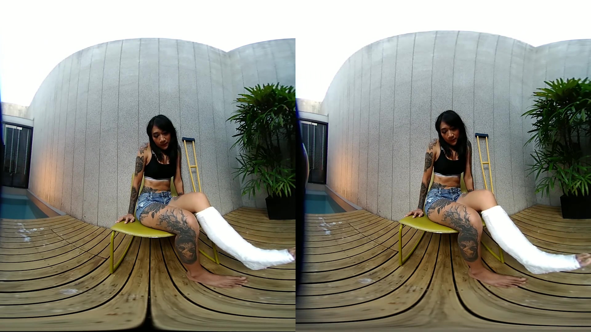Tattooed Asian Model With Short Cast Leg (SCL) - VRpussyVision