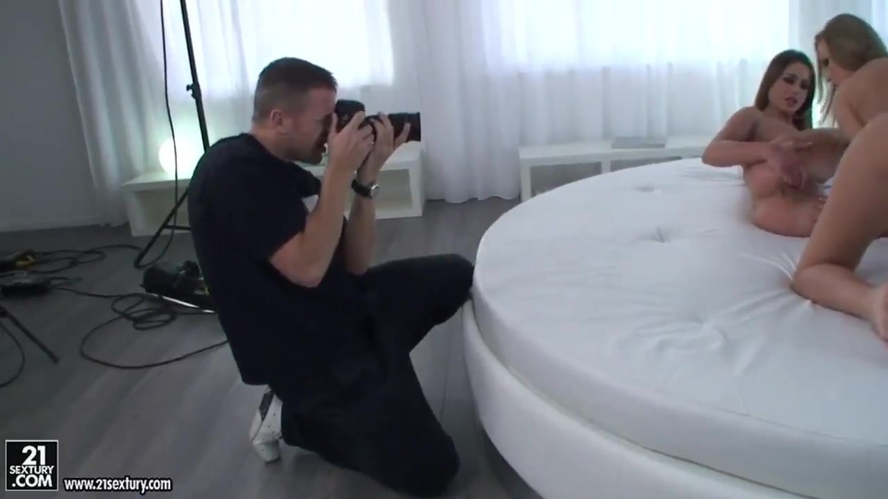 Busty lesbian girls licking before cameraman