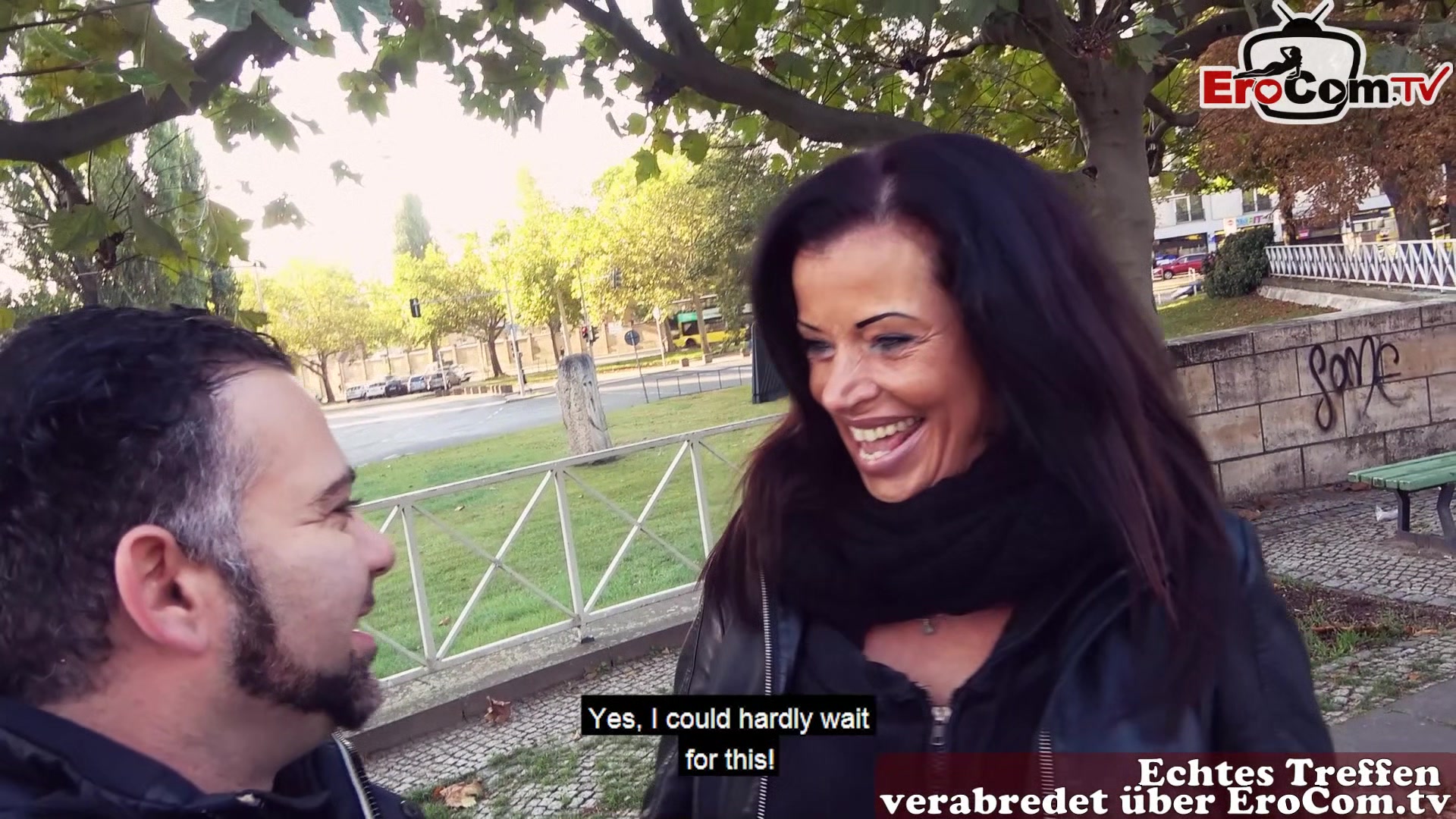 german big tits brunette milf at public flashing street casting and pick up