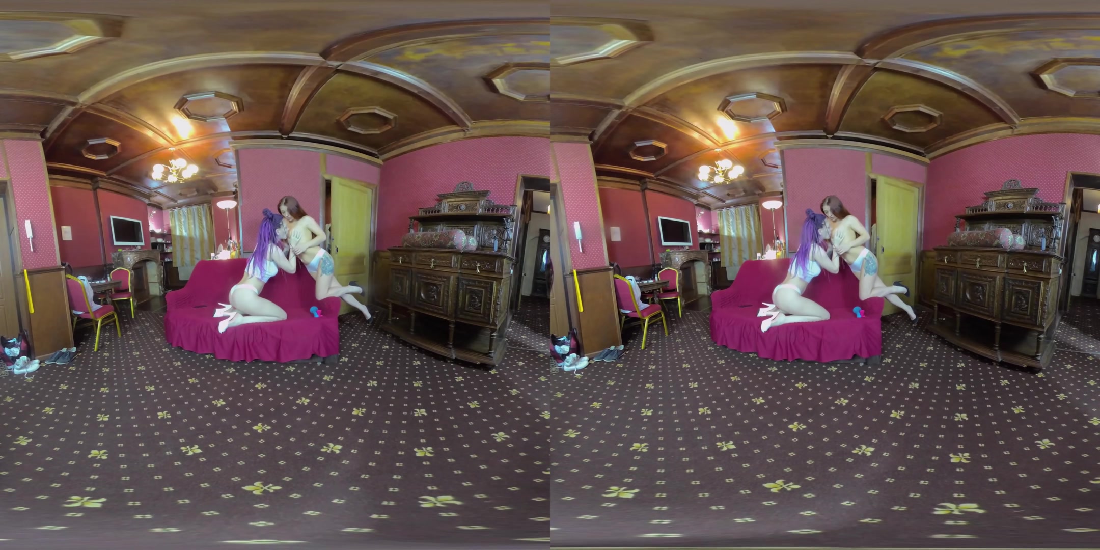 Leila And Mia Sanders In Lesbogames In Red Hall - VRmodels