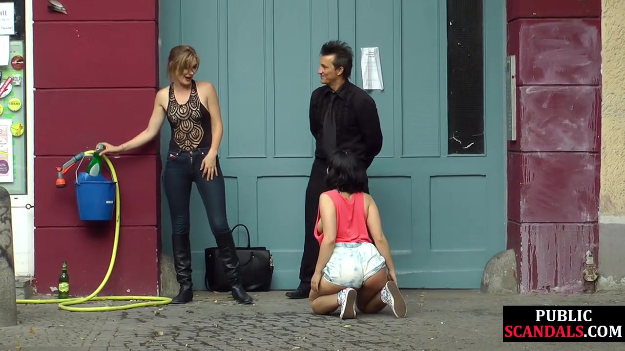 Busty german publicly humiliated outside before cock riding