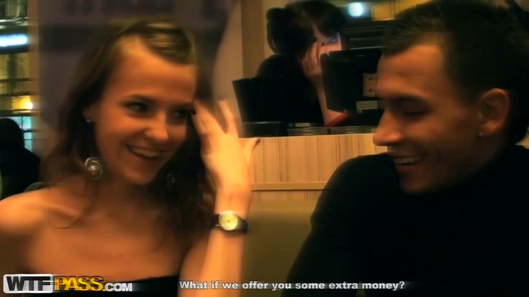 Pretty girl shows tits and sucks cocks for cash
