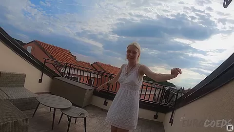 Pretty And Skinny Blonde Ingrida Pov Pussy Licking Miss Pussycat On Vacation During Sunset