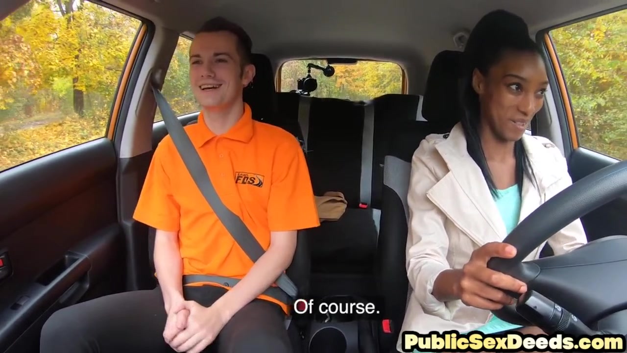 Ebony driving student 18+ fucked outdoor in car by her tutor