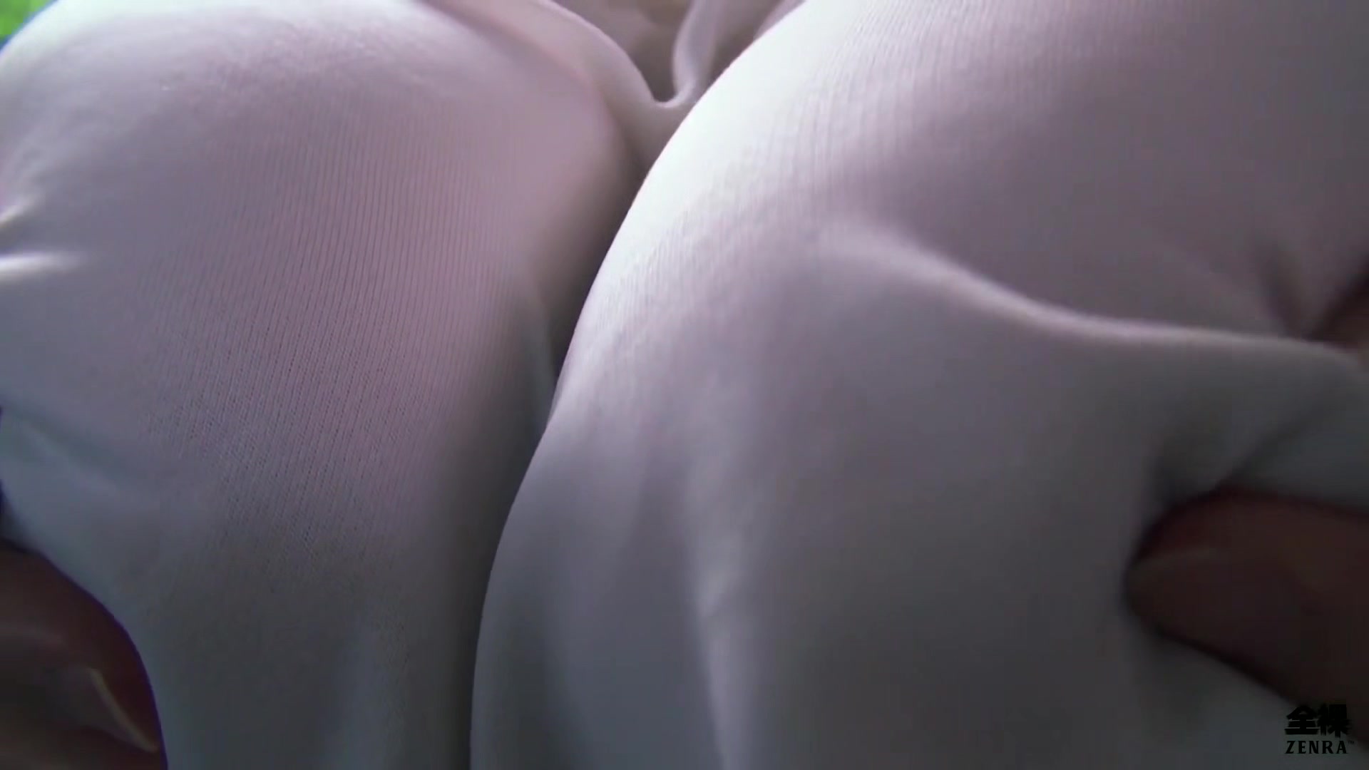 Sweaty older Japanese woman with massive tits uses them on my feet