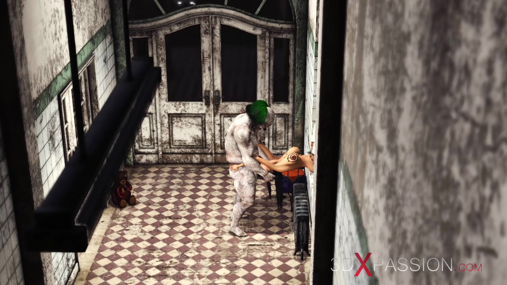 A real dirty has her first anal rough fuck with Evil clown