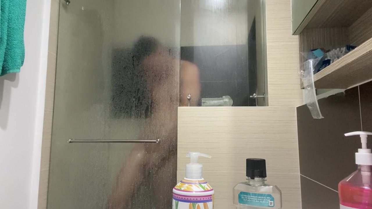 Latino Takes A Shower And Uses His Toy