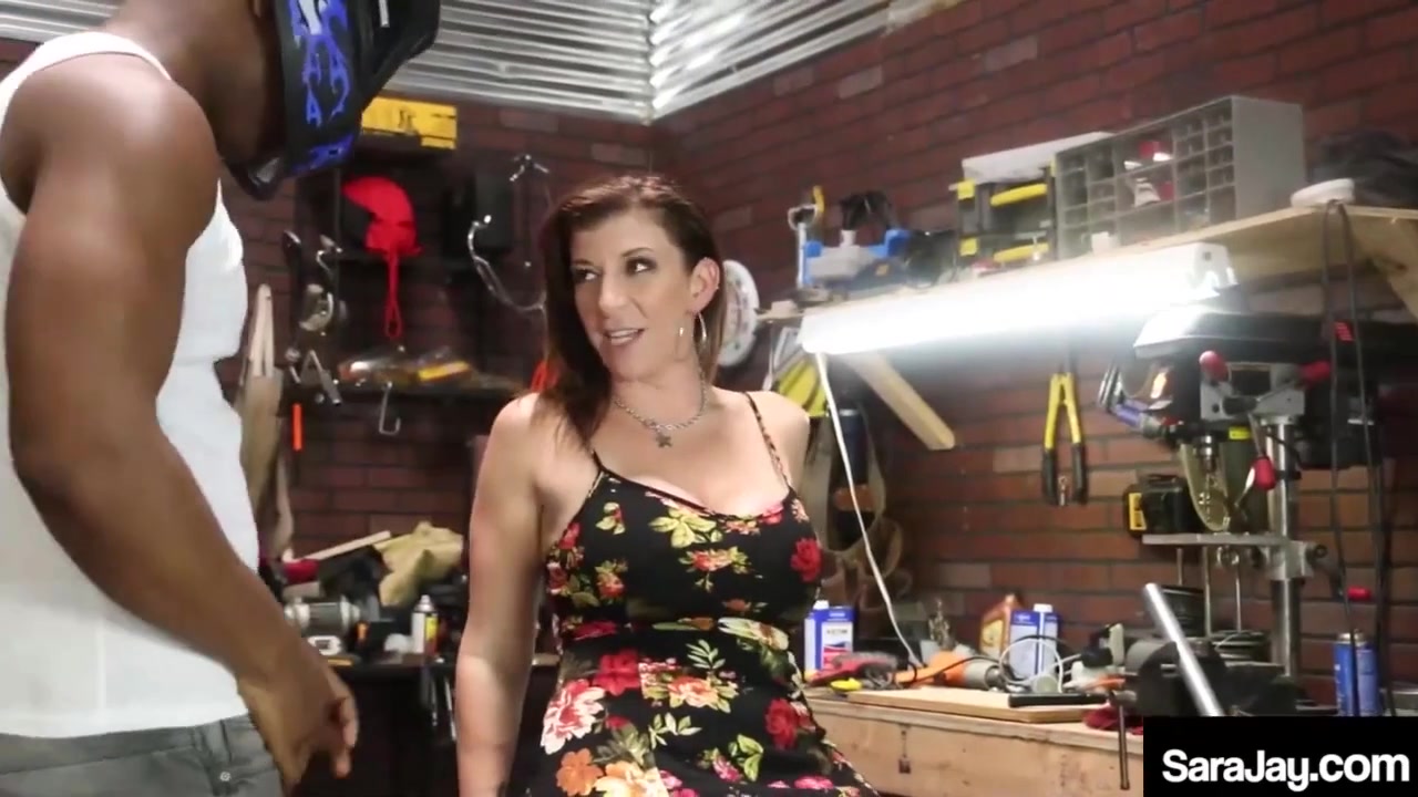 Insatiable Cougar in a Dress Sara Jay Fucks the Garage Dude