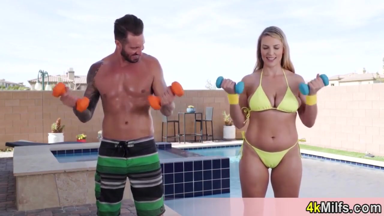 Busty Blonde Aerobic Instructor Slut Gives A Lesson To Her Newest Client