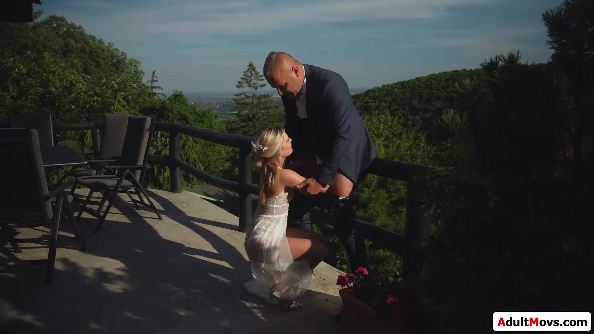 Petite bride gives blowjob and is dped by husband and waiter