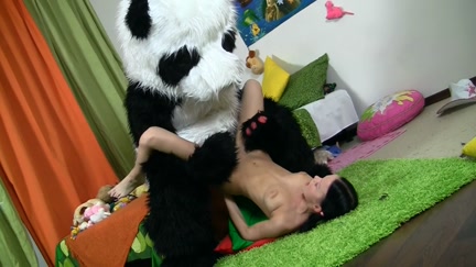Sexy brunette hair playgirl fucking with Panda bear
