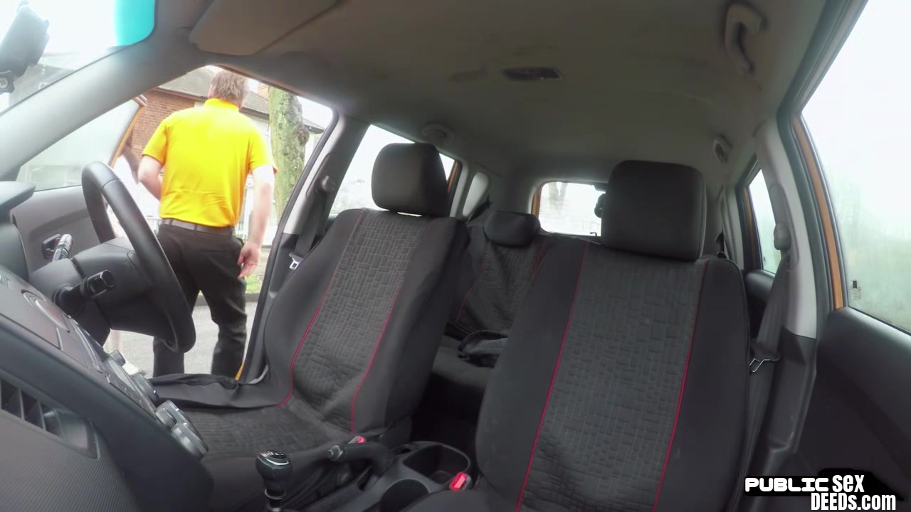 Tattooed medium tits babe fucked in car by instructor