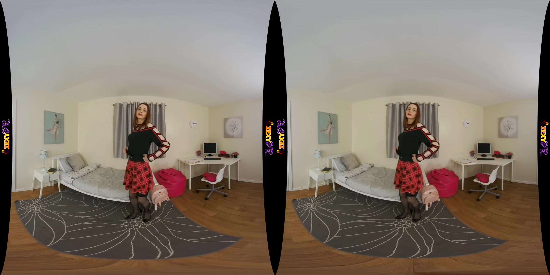 Red And Black; Stunning Redhead Solo Vr Striptease