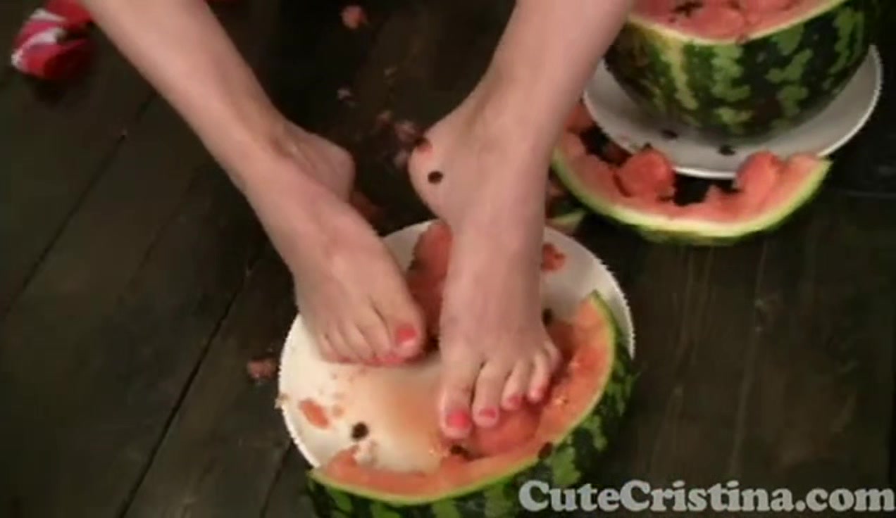 Cute Cristina plays naked with watermelon