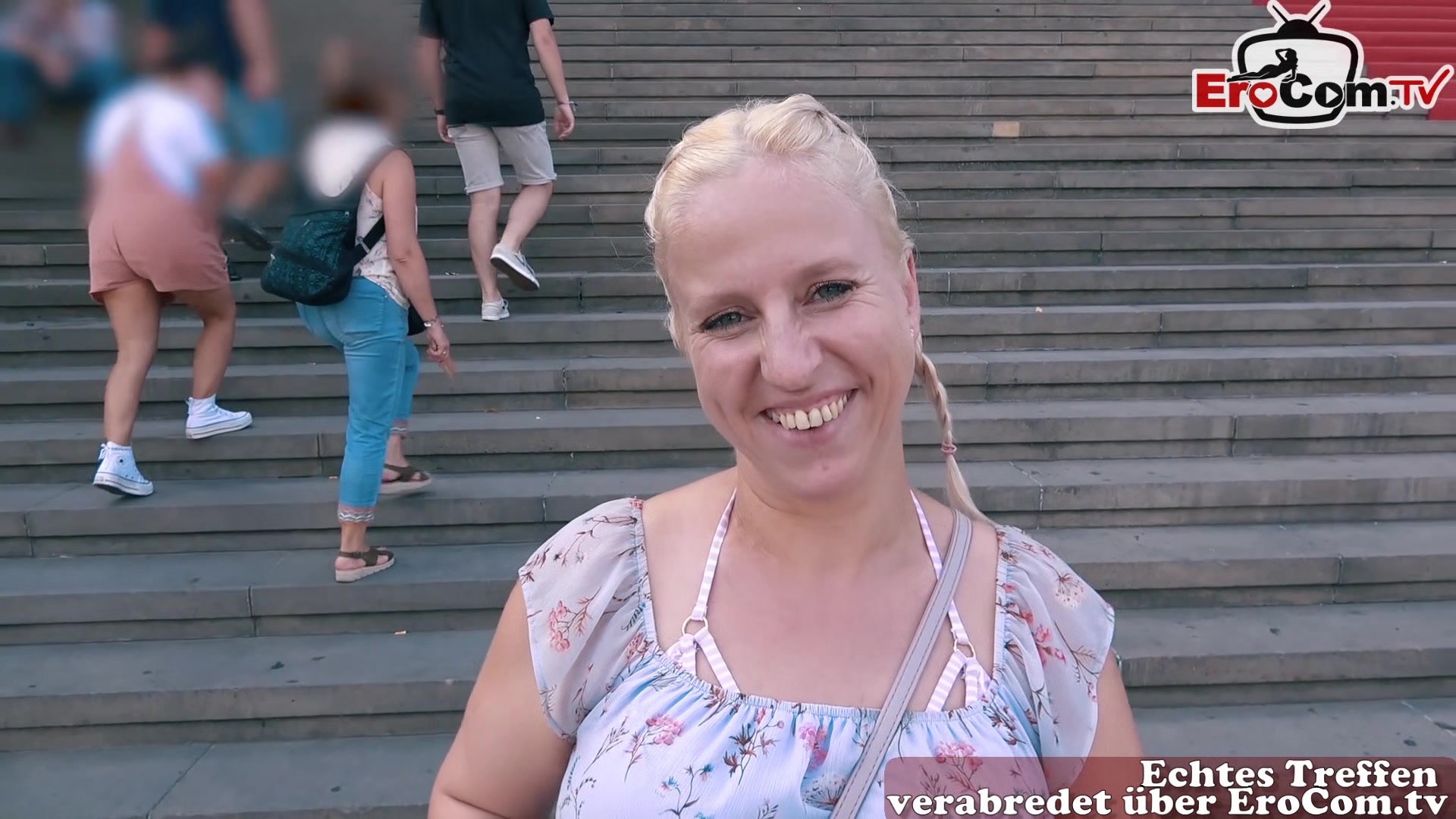 German chubby blonde girl next door real casting date on street
