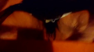 Mirror masturbation with strap-on