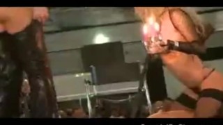 Nasty babes teasing a horny guy form the public on stage