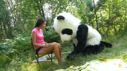 sex in the woods with a massive toy panda