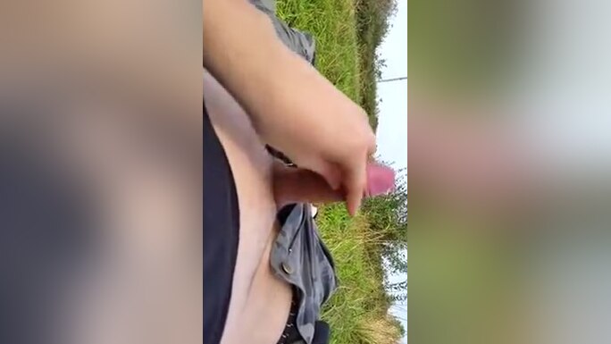 Public stroke in park with army panties