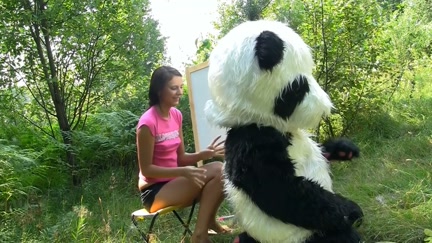 sex in the woods with a massive toy panda