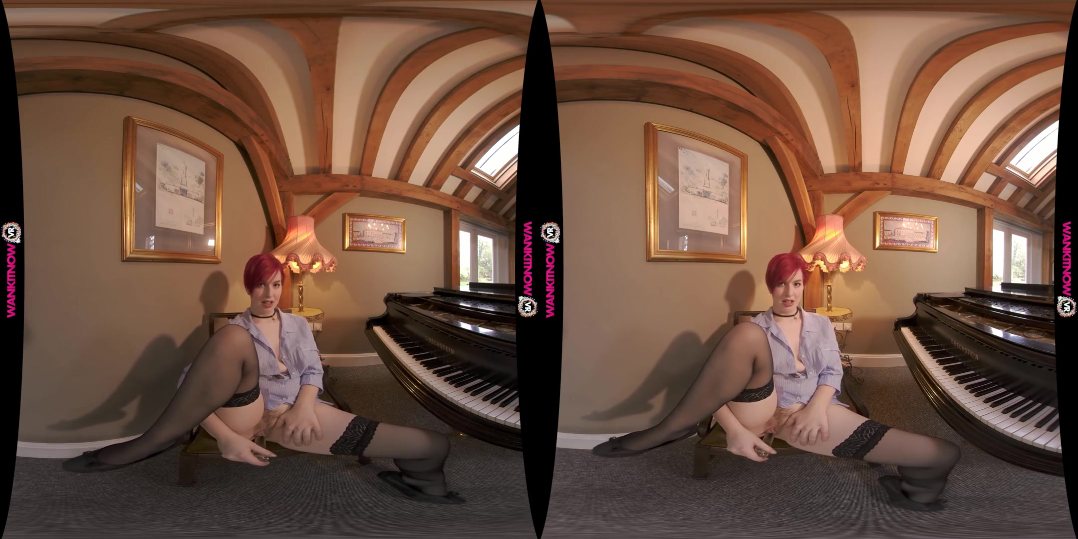 Pianist Perfection - Busty Pale Redhead Stripping