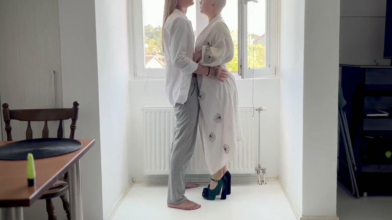 Standing Doggy With Long Haired Boy And Shaved Bald Head Girl - Wide Hips