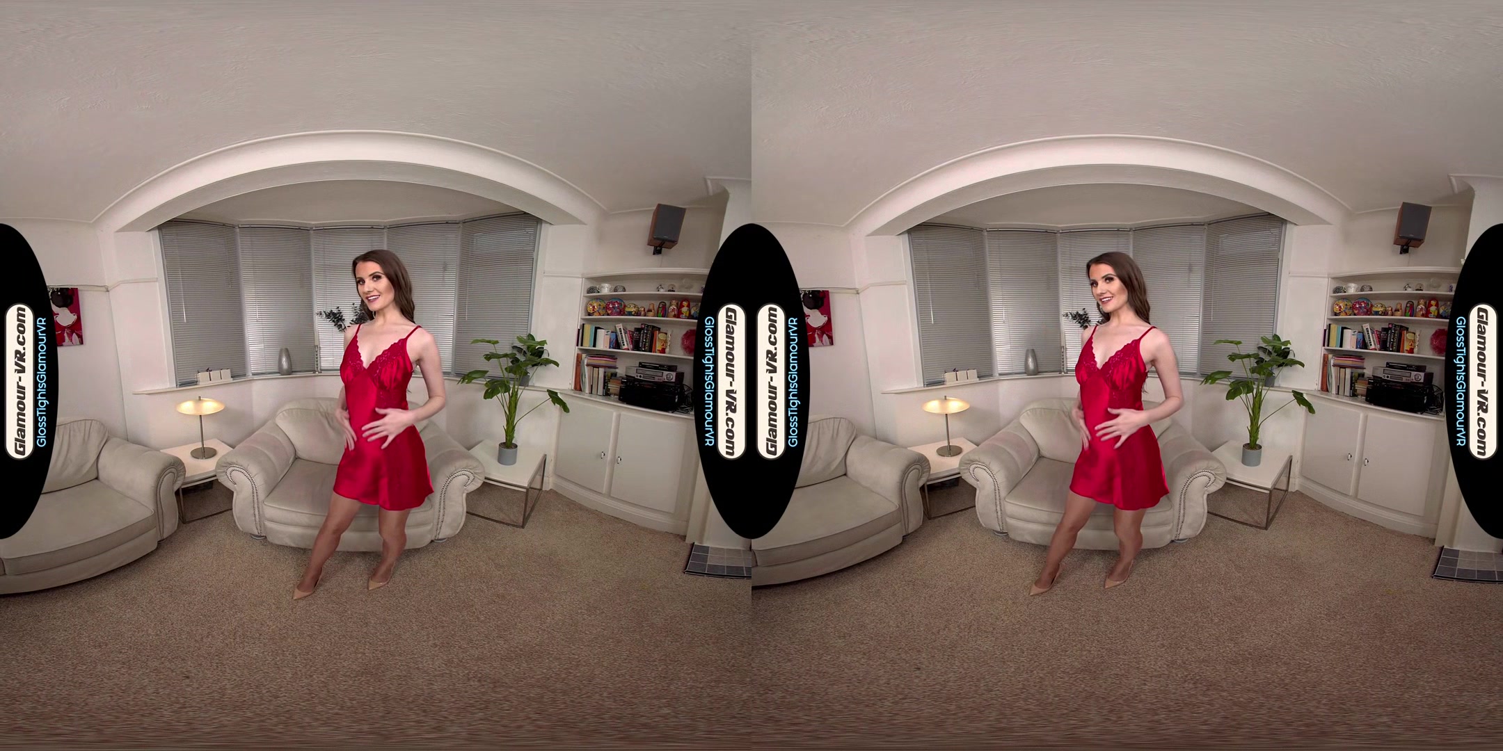 Brook Logan Red Negligee With Tan Glossy Legwear Joi Treat - 8k Vr