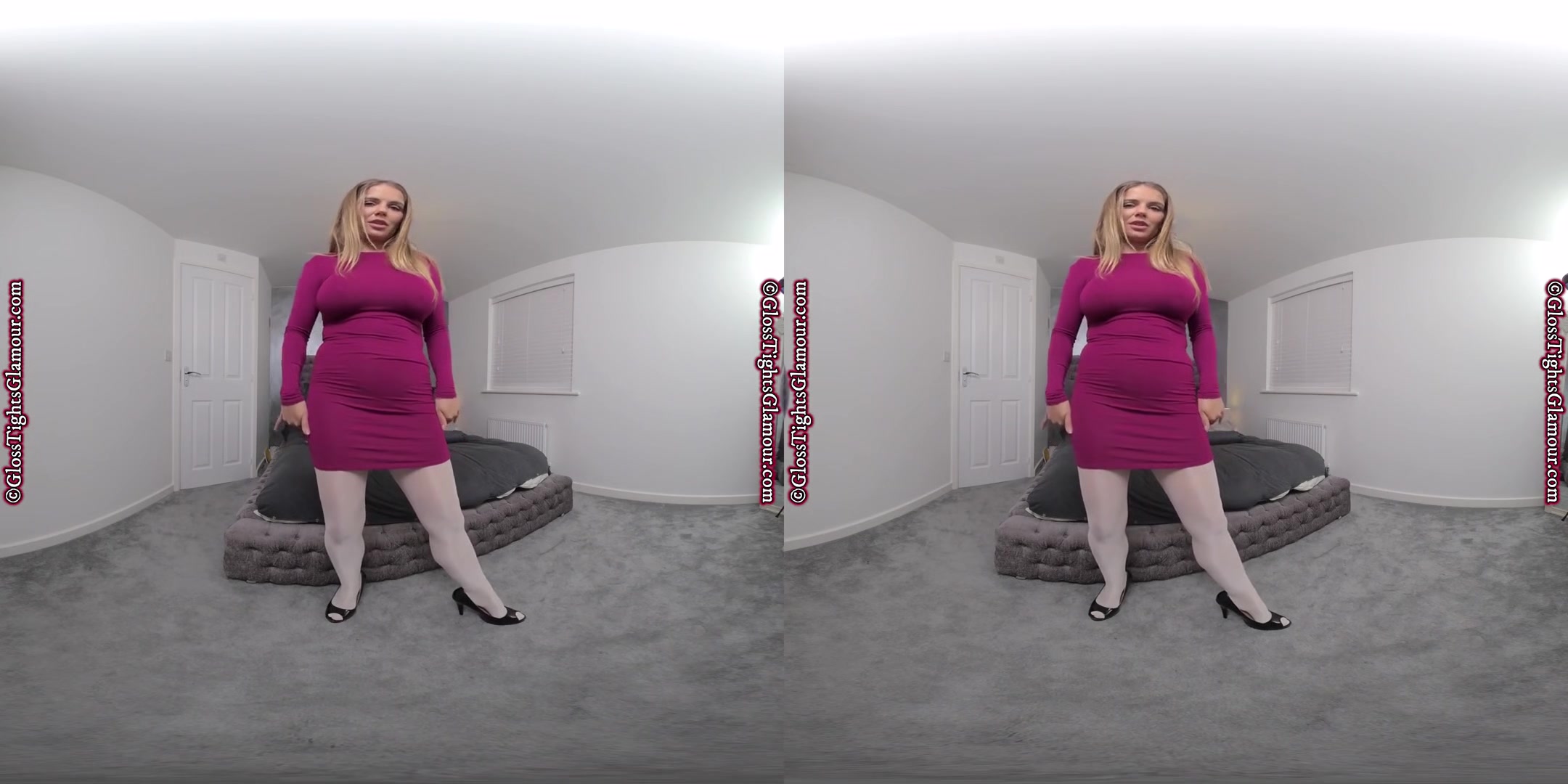 White Tight JOI - Huge Tits Babe Striptease in Pantyhose