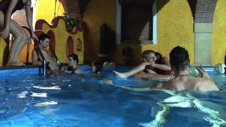Wild group fucking in the pool