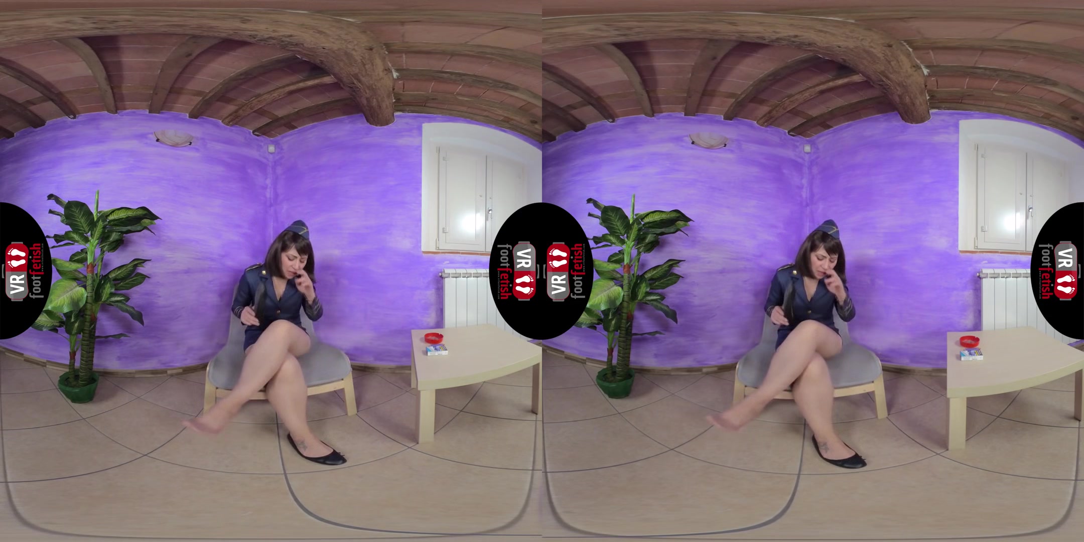 Stunning Flight Attendant Ammalia Sniffs Her Smelly Feet - Leg and Stocking Fetish VR Solo