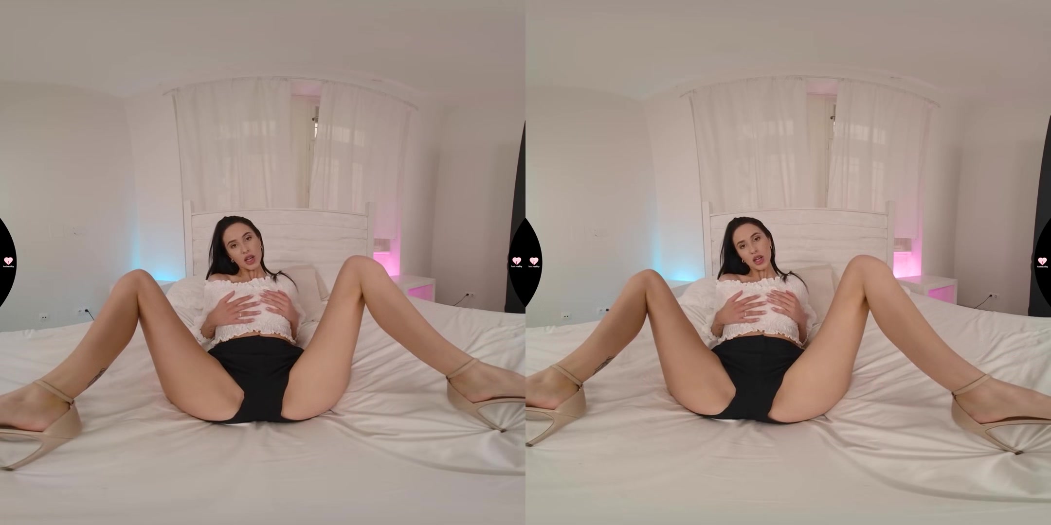 Hot Brunette Alyssa On Her Bed - Solo Model Striptease Fingering Shaved Pussy