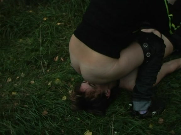 Face sitting femdom session in the woods