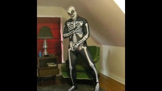 Spandex skeleton with skeleton lucha libre mask edging