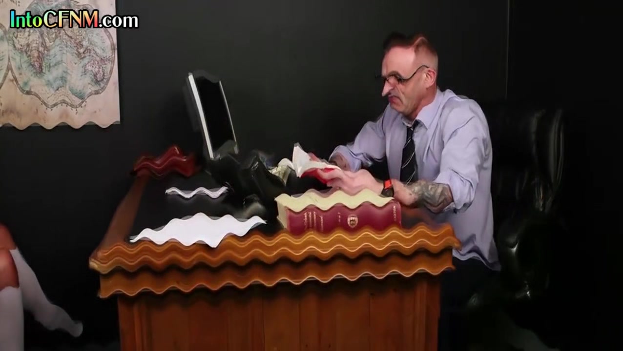CFNM college babes suck professors cock in threesome