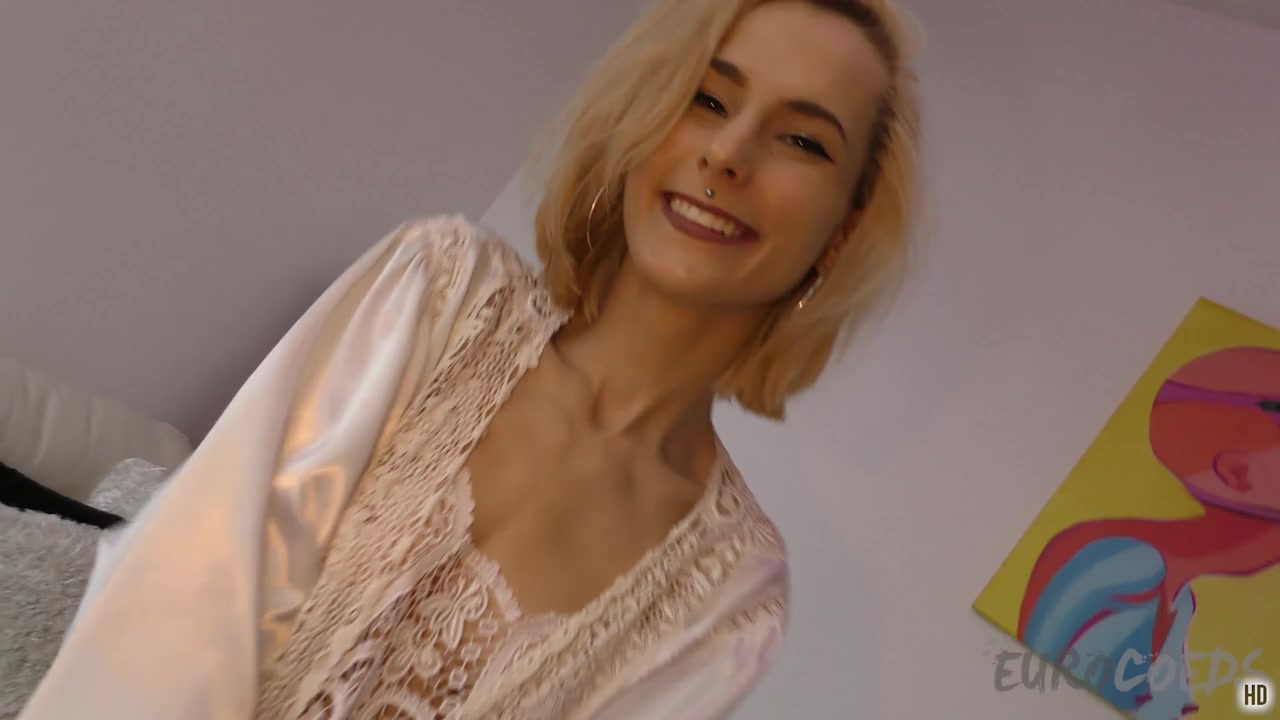 Hot Skinny Blonde Poppy Masturbating With Hitachi Vibrator On The White Casting Couch