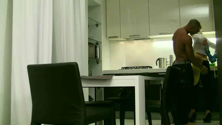 Sexy cleaner got fucked hard by 3 clients
