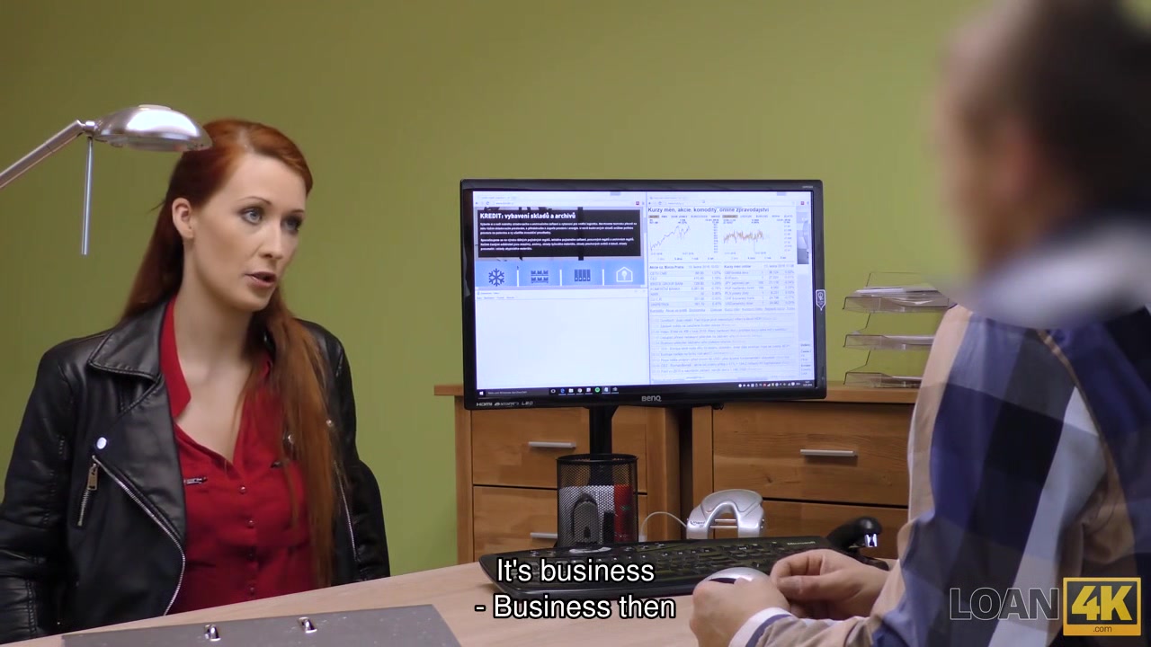 LOAN4K. Loan agent can assist red-haired beauty if she pleases him