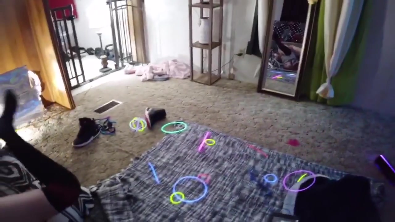 Rainy Day Pussy Play! Redhead PAWG Zena fucks herself with glow-stick