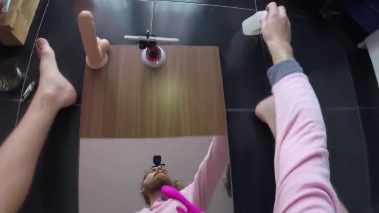 pov masturbation with my go pro! big anal dildo on mirror