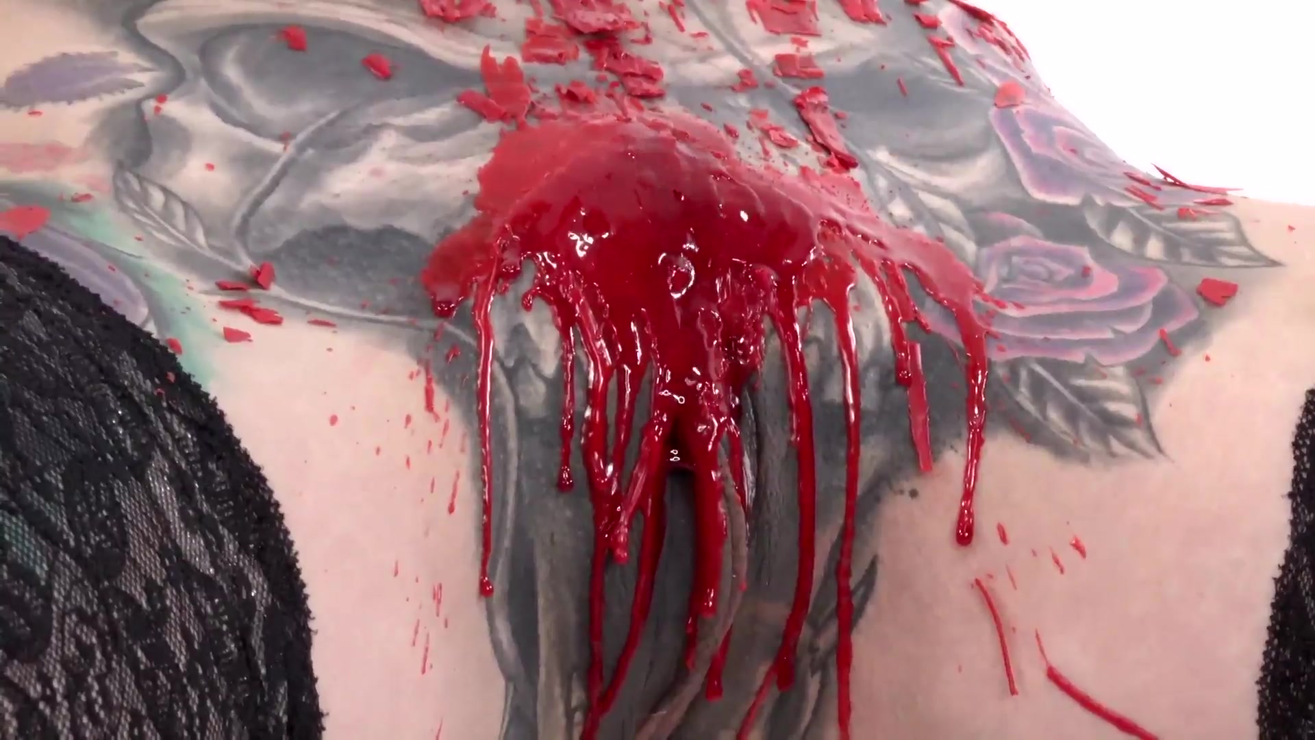 Tattooed Fetish Model Marie Bossette Playing With Candle Wax