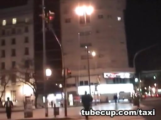 Blonde and brunette lesbian licking in taxi