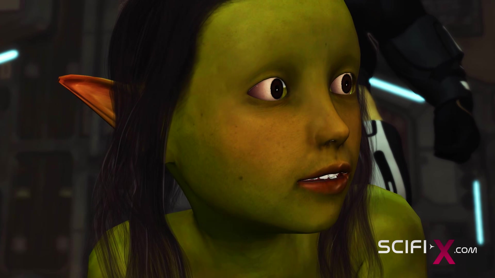 Alien sex in a starship. Female green alien gets fucked by a big monster