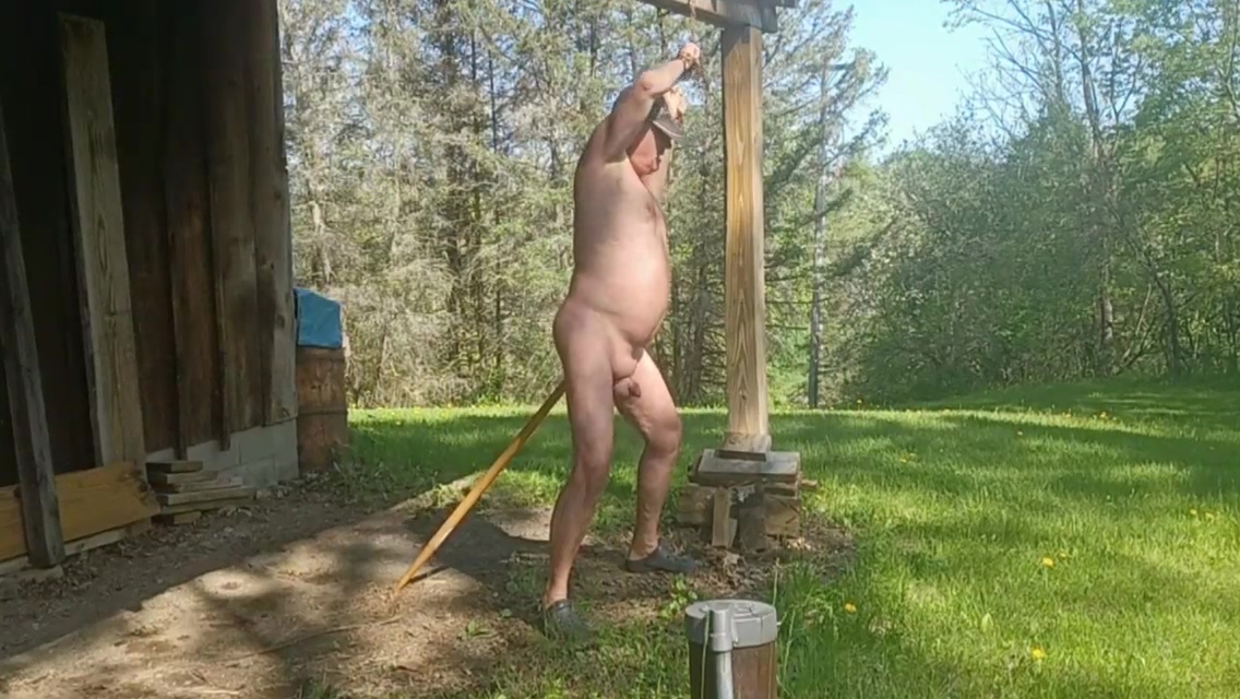 Old Man Chained And Rides Wood Handle 3 Min