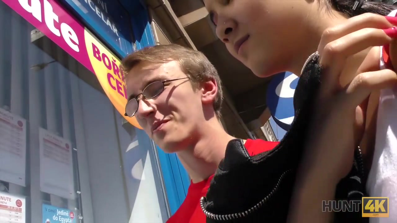 HUNT4K. Slim brunette fucked by guy in front of her nerdy cuckold