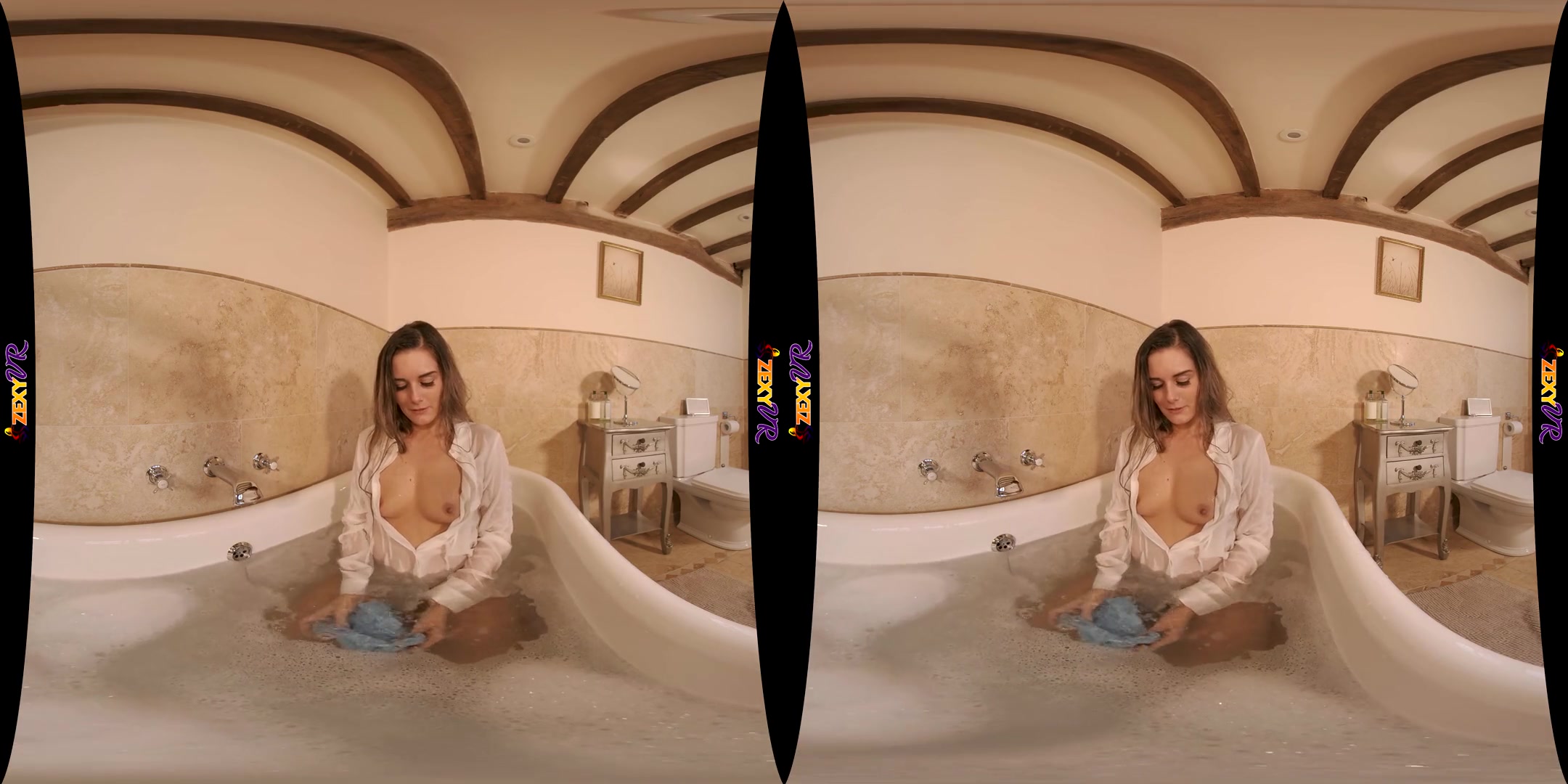Bubble Trouble - Amateur MILF Wet Shirt in the Bathtub